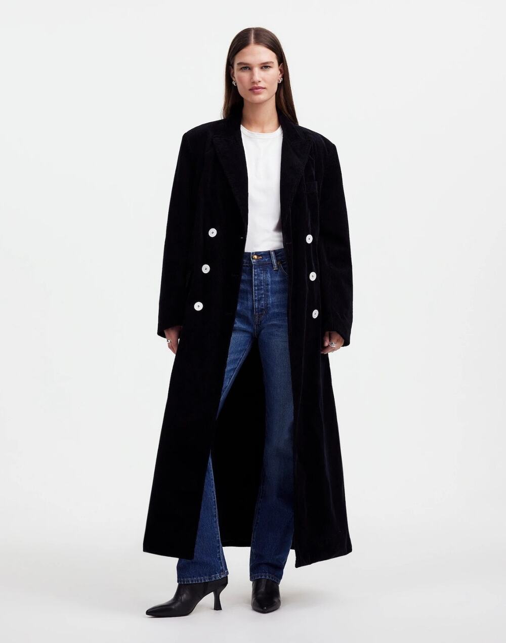 NWT Alexa Chung for Madewell Oversized Long Coat in Corduroy Jet Black 10